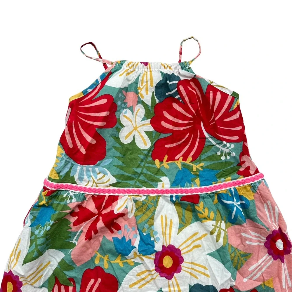 Kidpik Tiered Dress Size Small 7/8 Multi Cotton Lively Tropical Floral Casual